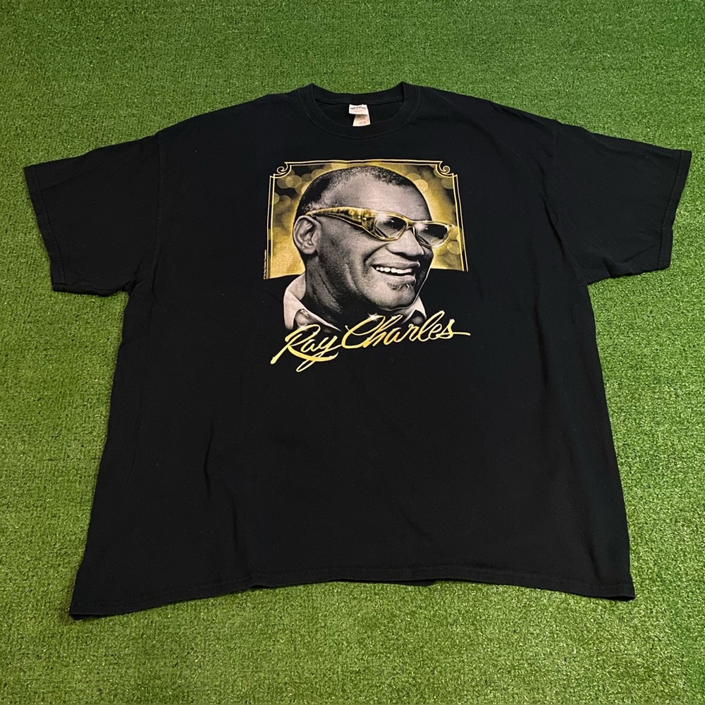 Vintage Ray Charles T-Shirt Black Gold 2000s Y2K R&B Soul Artist Band Rare XXL
